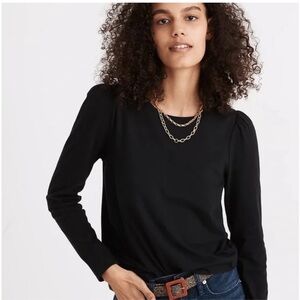 MADEWELL Resourced Cotton Puff Sleeve  Long Sleeve Tee Black M